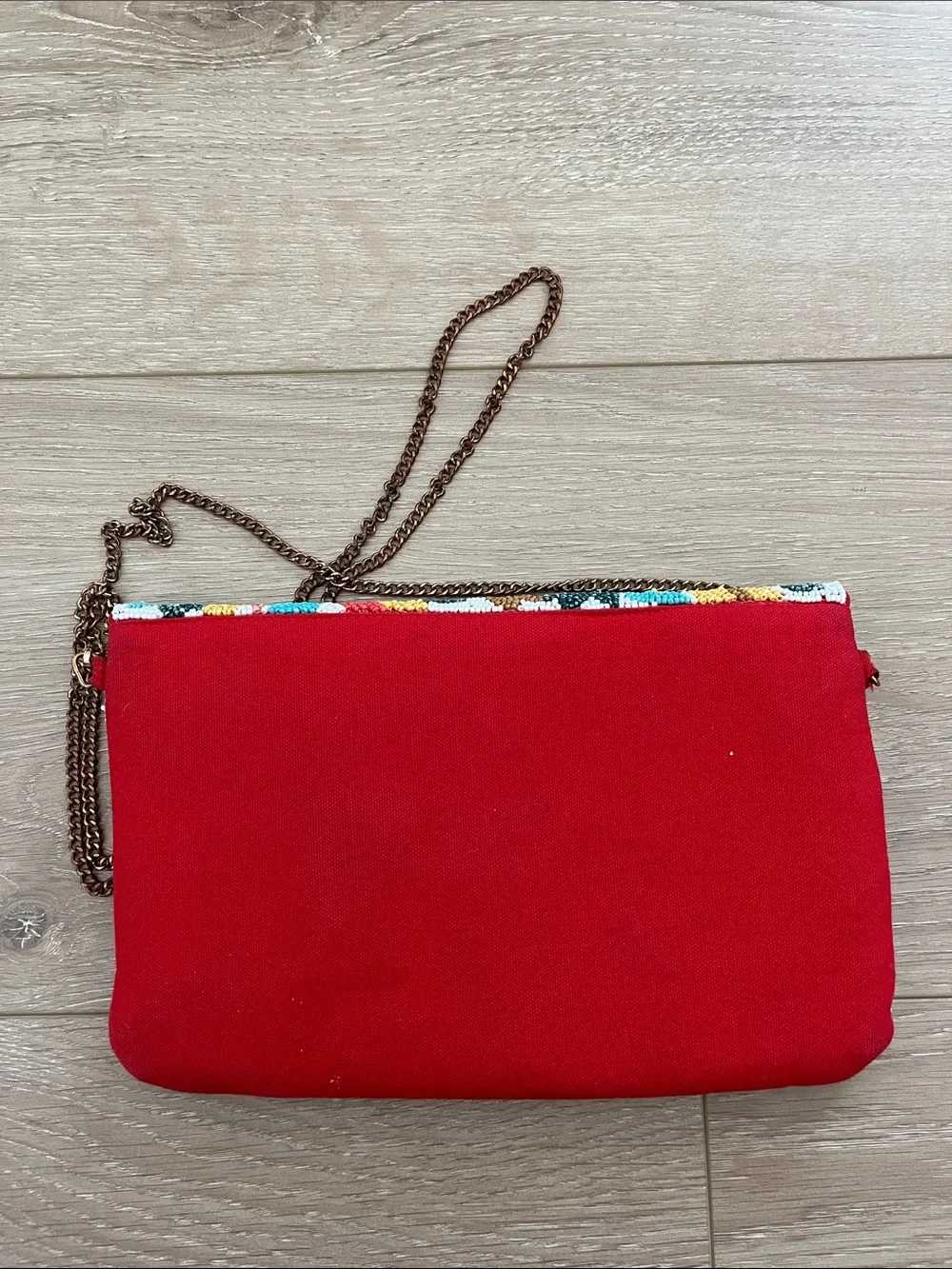 Beaded Floral Multicolor Envelope Clutch with Chain Strap